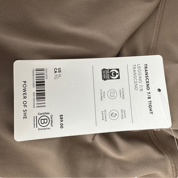 Athleta Transcend 7/8 Tight Leggings Taupe Beige Women’s XL NWT High Rise - Picture 7 of 7